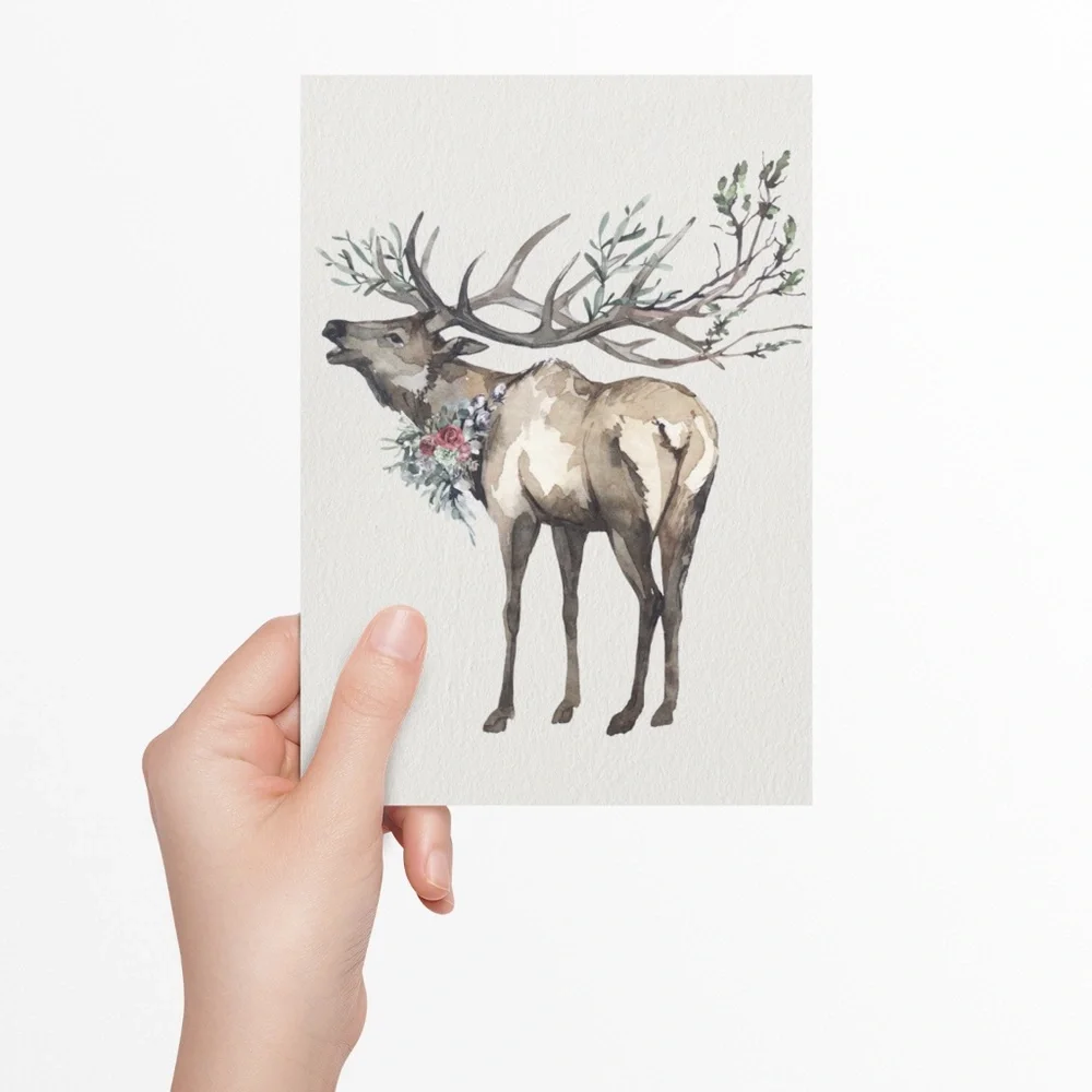 Watercolor Elk Deer Wall Art Print Poster Illustration Unframed - Picture 7 of 11
